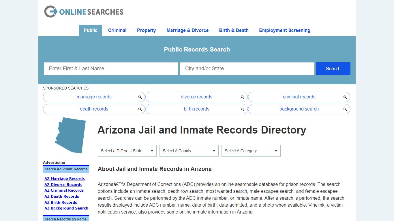 Arizona Jail and Inmate Records Search Directory - OnlineSearches.com