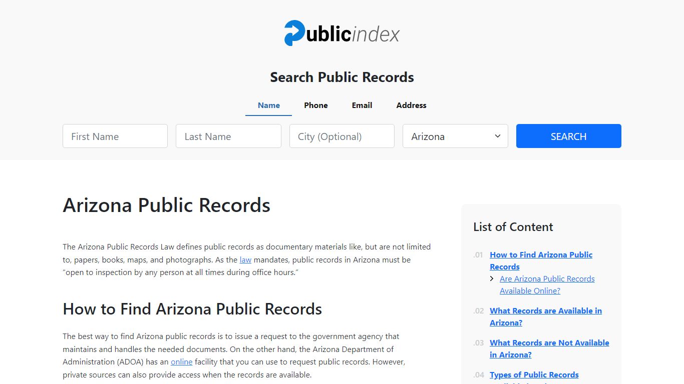 Arizona Public Records Online - ThePublicIndex